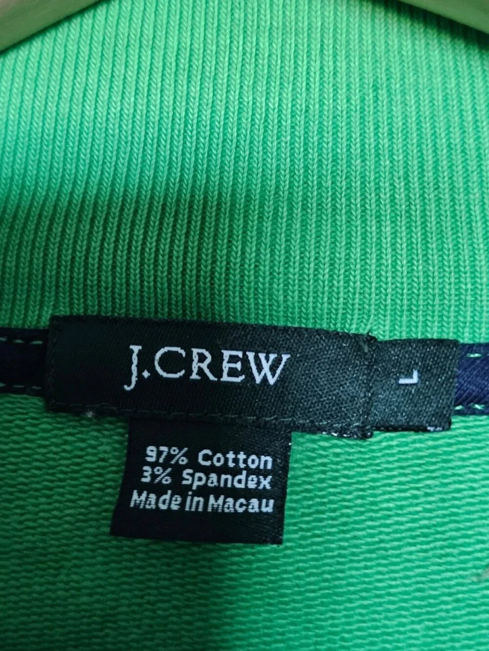 J. Crew Green White with Navy Sleeve Stripe Detail Zip Up Cotton Jacket Size L